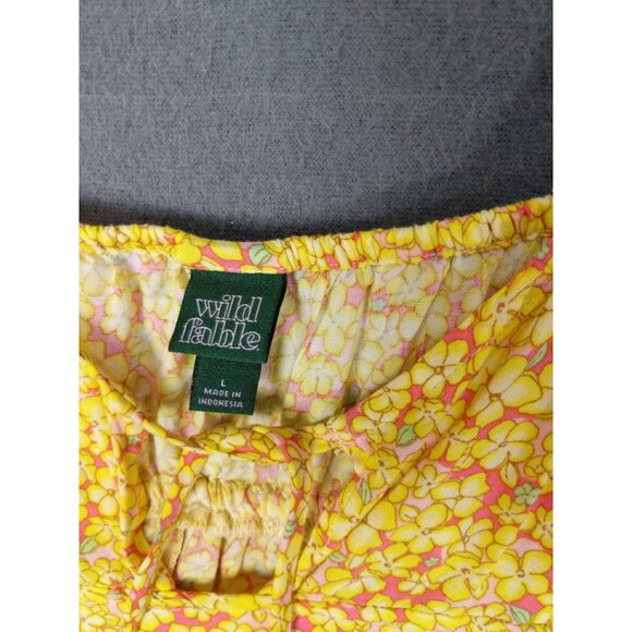 WILD‎ FABLE Womens Dress Large Yellow Floral Tie-Front Fit & Flare Woven Slits - Picture 4 of 11